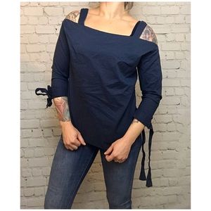 Navy blue PHILOSOPHY cold shoulder cotton tie top